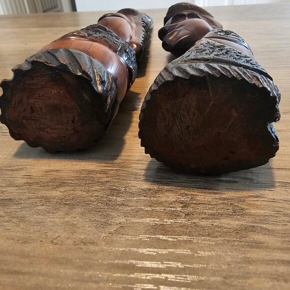 Vintage African Couple Carved Bust Wood Art Statues Handcrafted Tribal 10" - Picture 14 of 16